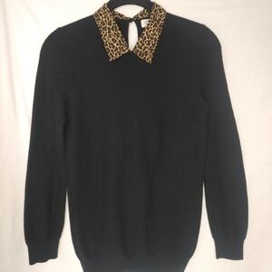 J. Crew Women’s Girls Knit Sweater Trendy Leopard‎ Collar Black Sz. XS